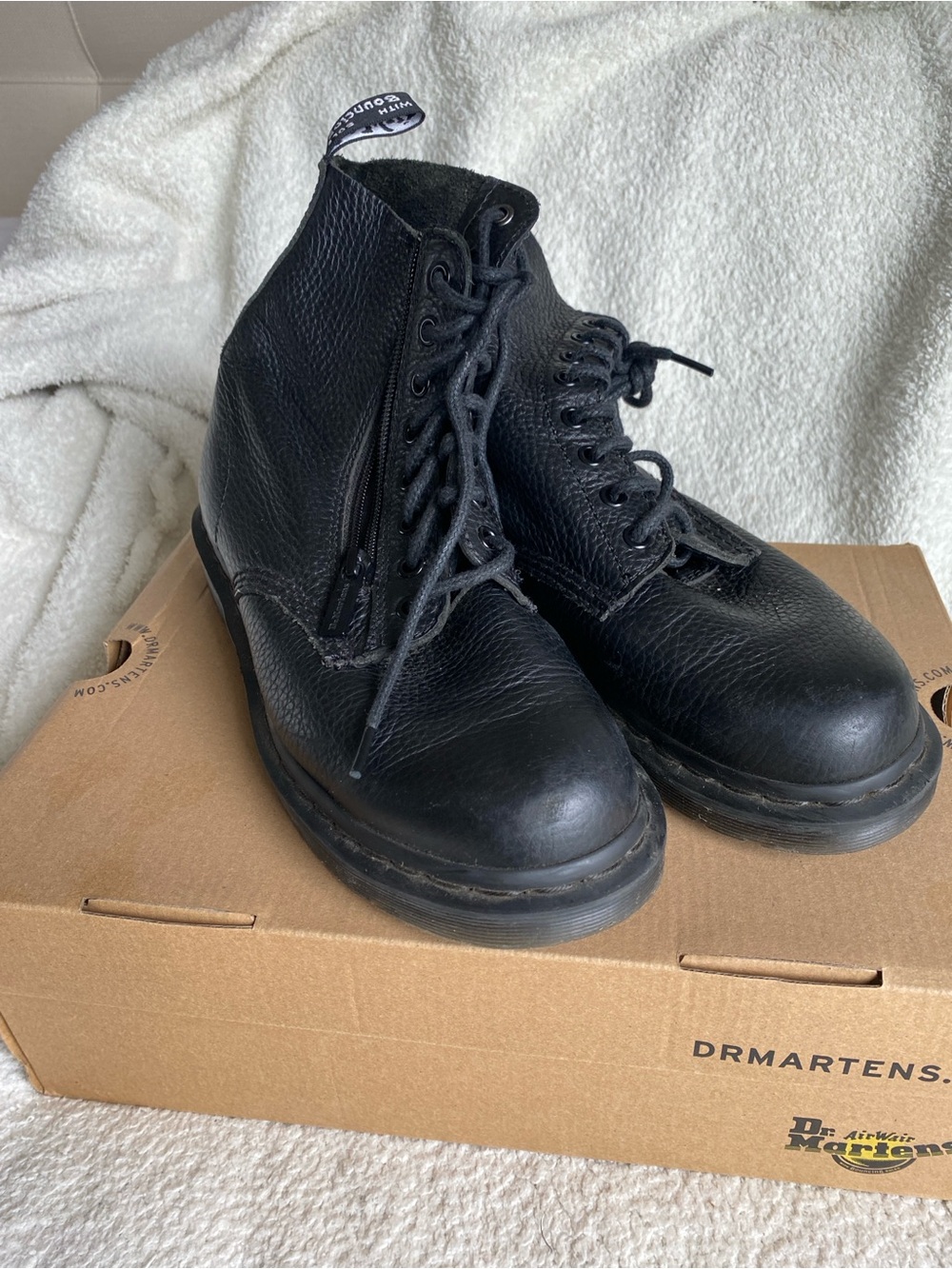 Dr. Martens Black Grain Leather Lace-Up Zip Boots